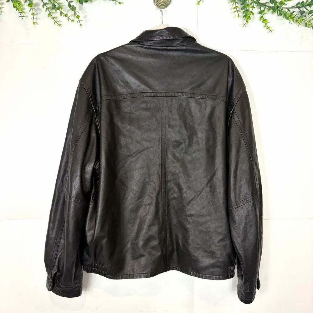 Robert Comstock Leather Jacket Mens 42 Black Reversible Endurance Lined Zip Up